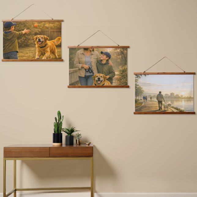 Dog Day Wood Topped Wall Triple Tapestry Set (Asymmetrical)