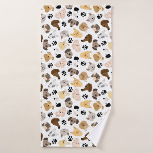 Dog Days - Dog Breeds and Dog Paws Pattern Bath Towel