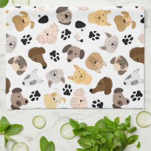 Dog Days - Dog Breeds and Dog Paws Pattern Kitchen Towel