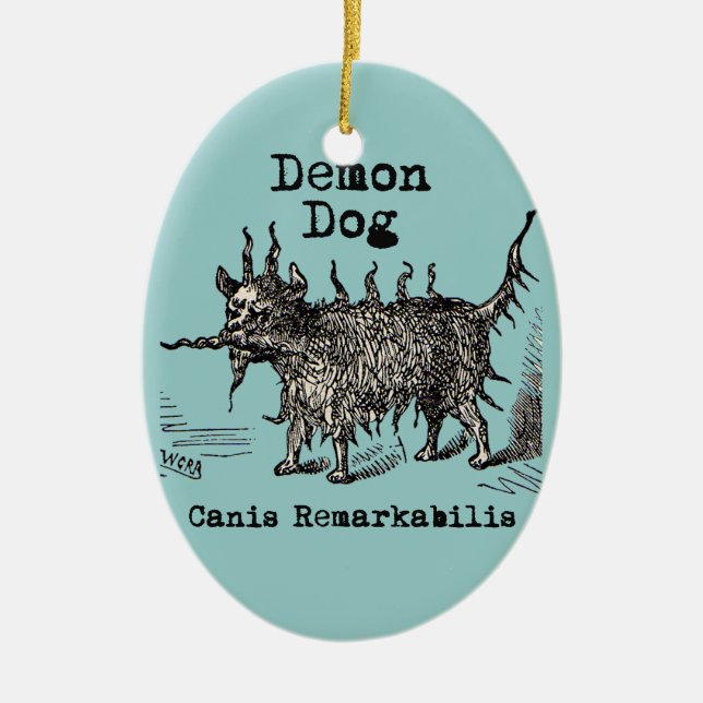 Dog Demon Vintage Funny Cute Ceramic Ornament (Front)