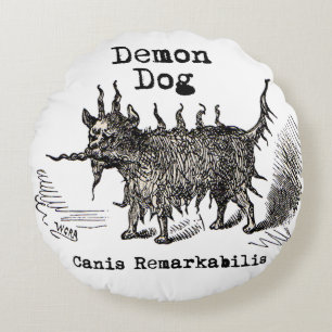 Dog Demon Vintage Funny Cute Round Pillow