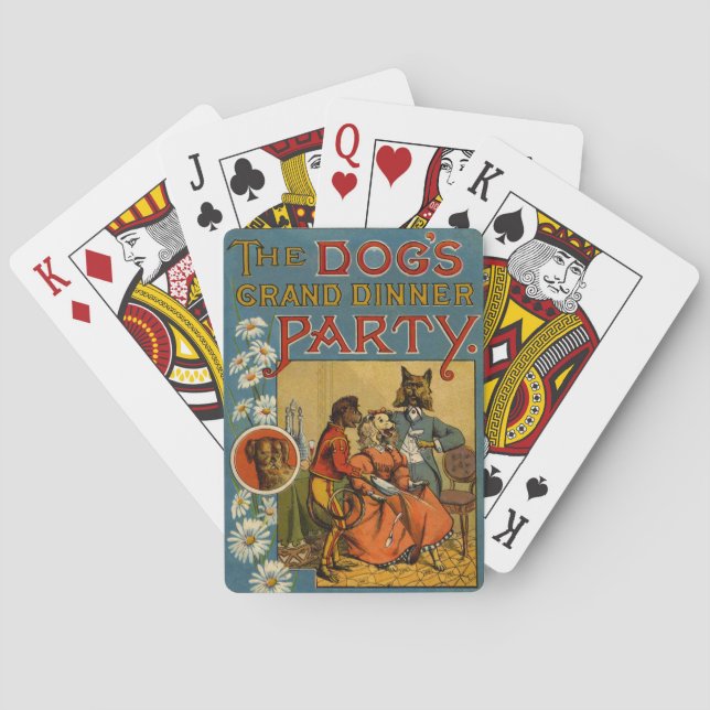 Dog Dinner Party Vintage dog illustration Playing Cards (Back)