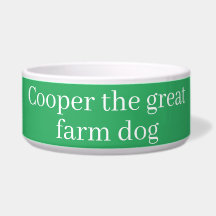 Dog dish, your dog's name & title, green bowl