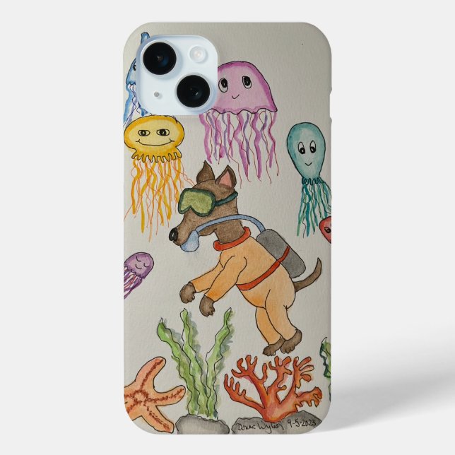 Dog diver and Jellyfish Case-Mate iPhone Case (Back)
