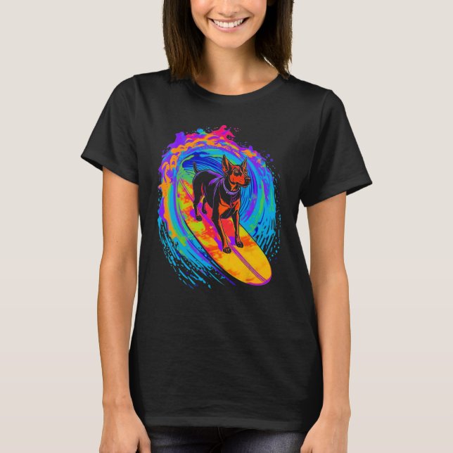 Dog Doberman Pinscher Surfing T-Shirt (Front)