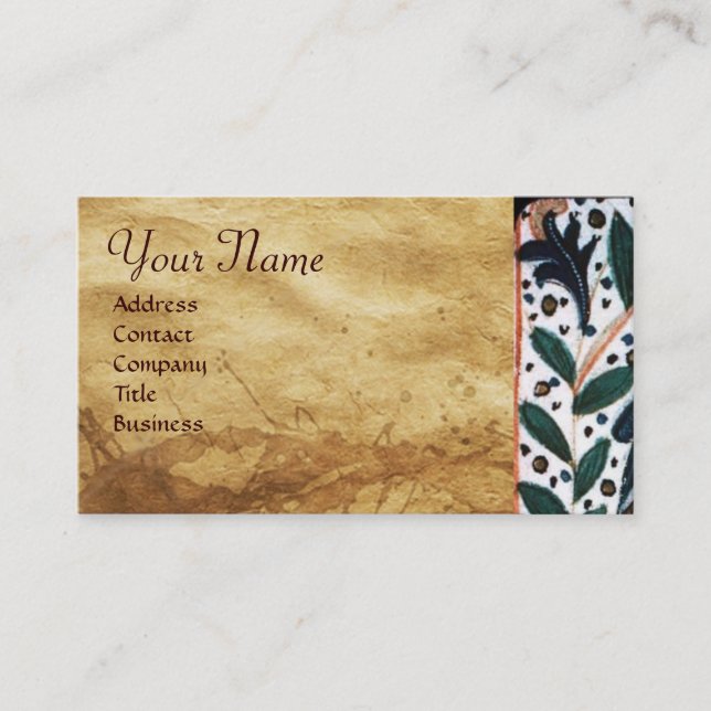 DOG DOCTOR WITH KITTEN Parchment Monogram Business Card (Front)
