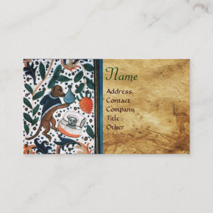 DOG DOCTOR WITH KITTEN Parchment Monogram Business Card