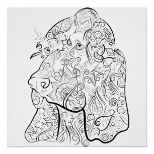Dog drawing adult colouring poster