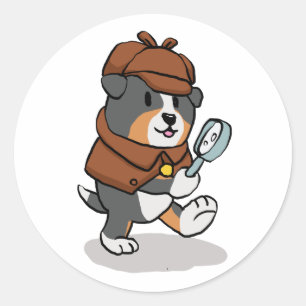 Dog dressed up like a detective   choose back colo classic round sticker