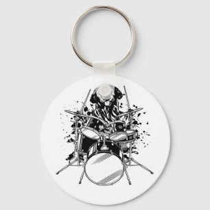 Dog Drummer Playing Drums Button Keychain