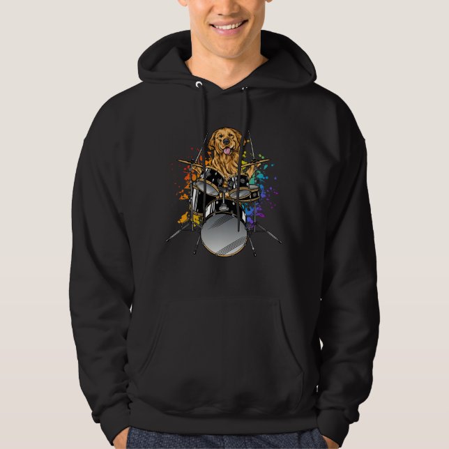 Dog Drummer Playing Drums Men Hoodie (Front)