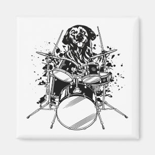 Dog Drummer Playing Drums Square Magnet