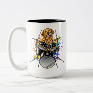 Dog Drummer Playing Drums Two-Tone Coffee Mug