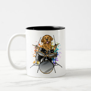 Dog Drummer Playing Drums Two-Tone Coffee Mug