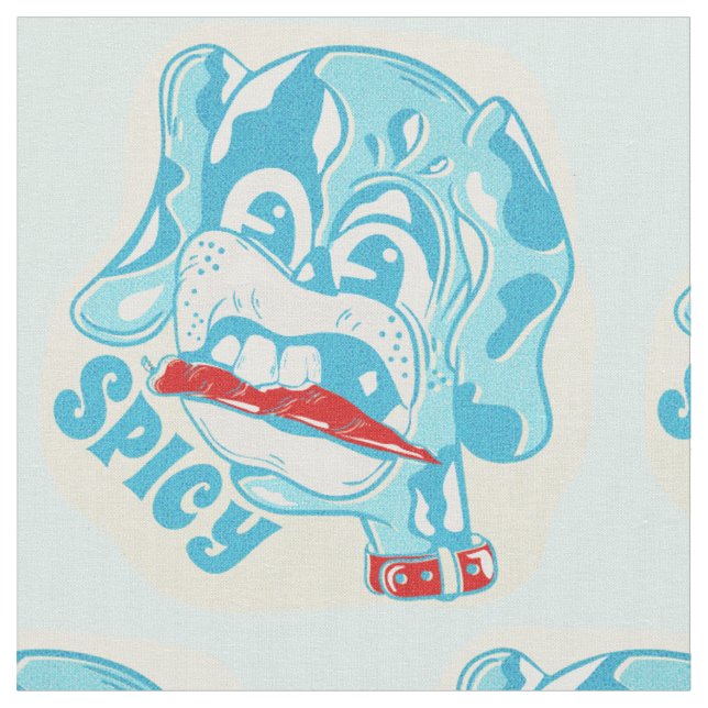 Dog eating hot chili pepper fabric (Close Up)