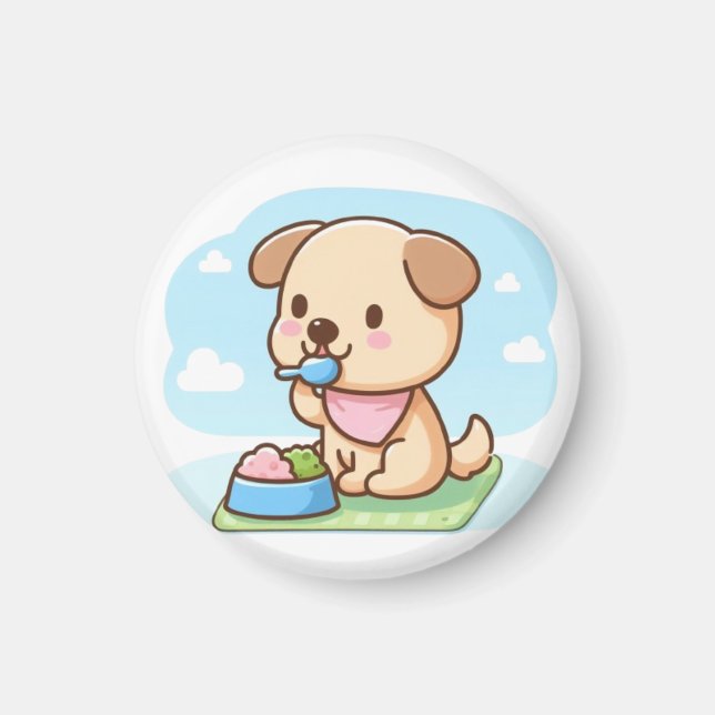 Dog eating lunch magnet (Front)