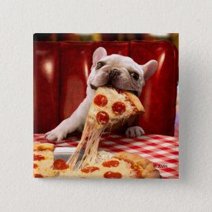 Dog Eating Pizza Slice 2 Inch Square Button
