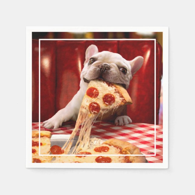 Dog Eating Pizza Slice Napkin (Front)