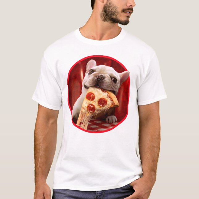 Dog Eating Pizza Slice T-Shirt (Front)