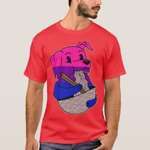 Dog Eating Ramen LGBTQ Biseual Pride Flag Bi Puppy T-Shirt