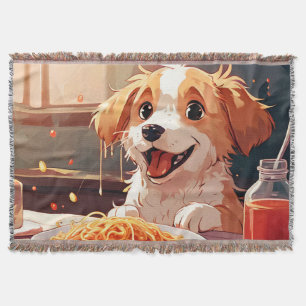 Dog eating spaghetti throw blanket