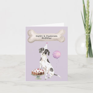 Dog English Pointer Has birthday party hat cake Holiday Card