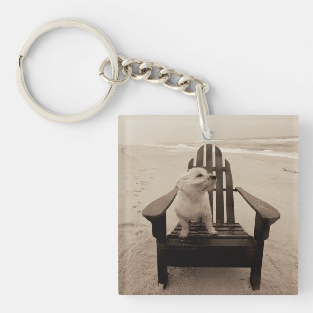 Dog Enjoying the Beach Keychain (Front)