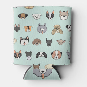 Dog Face: Cartoon Doodle Pattern Can Cooler