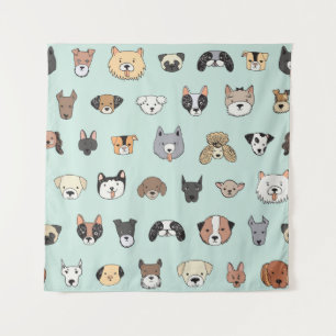 Dog Face: Cartoon Doodle Pattern Tapestry