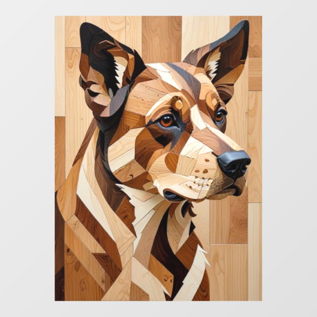 Dog Face intarsia wood art print Window Cling (Sheet)