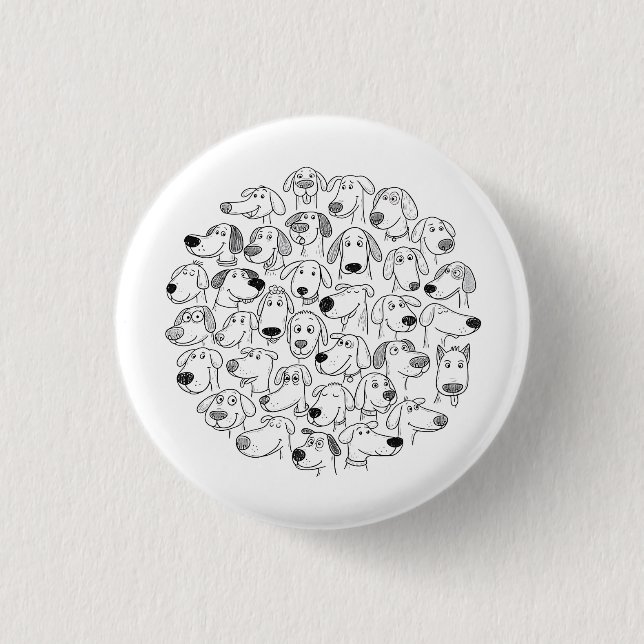  dog faces doodle  1 inch round button (Front)