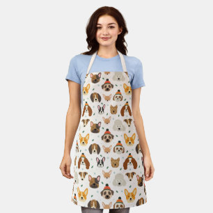 Dog Faces in Winter Hats Holiday Pattern Apron