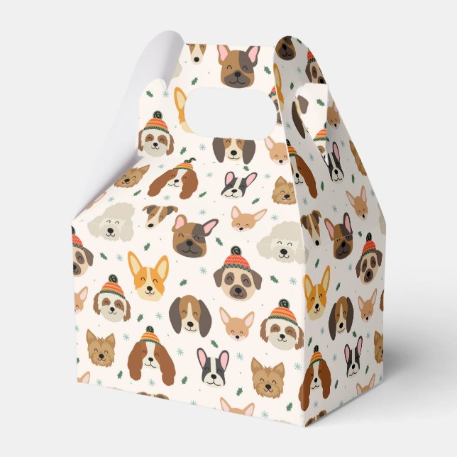 Dog Faces in Winter Hats Holiday Pattern Favor Box (Front Side)