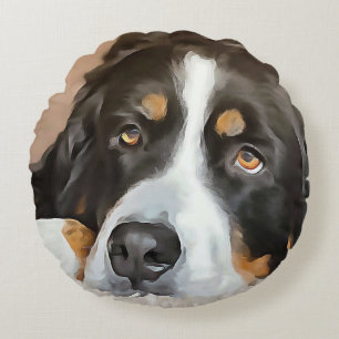 Dog, Female dog, Bernese mountain dog Round Pillow