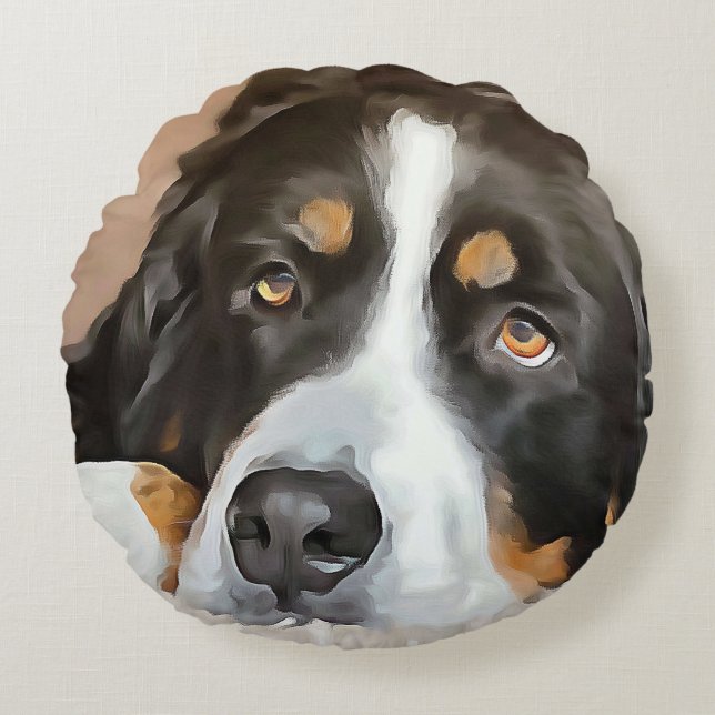 Dog, Female dog, Bernese mountain dog Round Pillow (Front)