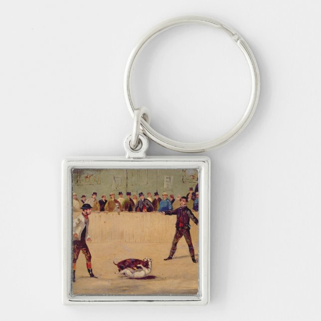 Dog Fighting (oil on paper) Keychain (Front)