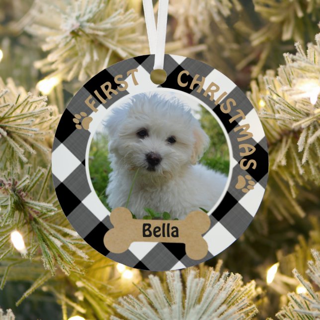 Dog FIRST CHRISTMAS 2-Sided 2-Photo Metal Ornament (Insitu)