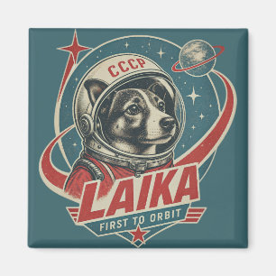 Dog First to Orbit Retro Vintage Astronaut Dog Magnet