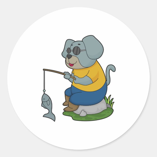 Dog Fishing Fisher Finshing rod Classic Round Sticker (Front)