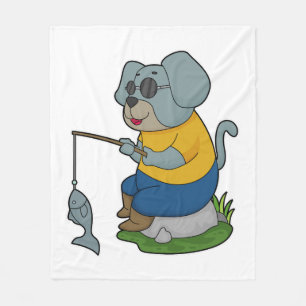Dog Fishing Fisher Finshing rod Fleece Blanket