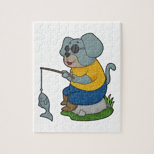 Dog Fishing Fisher Finshing rod Jigsaw Puzzle (Vertical)