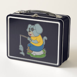 Dog Fishing Fisher Finshing rod Metal Lunch Box