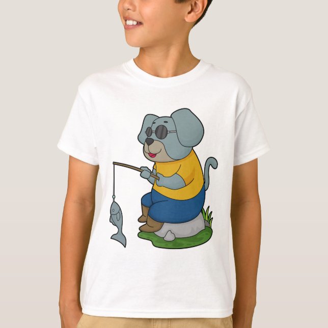 Dog Fishing Fisher Finshing rod T-Shirt (Front)