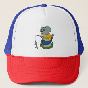 Dog Fishing Fisher Finshing rod Trucker Hat