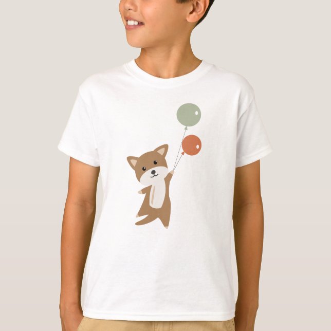 Dog Flies Up With Balloons Funny Animal T-Shirt (Front)
