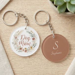 Dog floral botanical terracotta wreath keychain