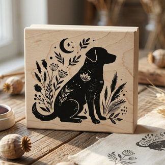 Dog Floral Silhouette Celestial Botanical Art Rubber Stamp