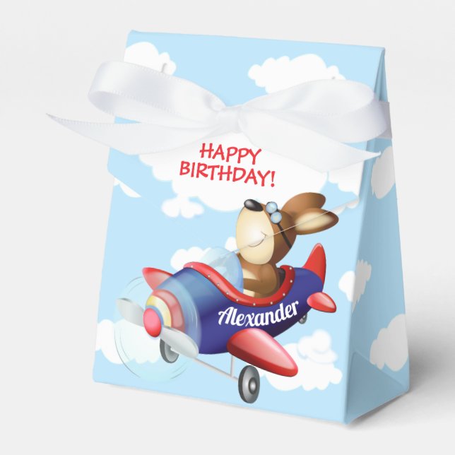 Dog Flying Airplane | Birthday Party Favor Box (Front Side)