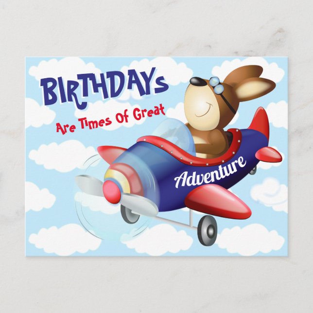 Dog Flying Airplane Birthday Postcard (Front)