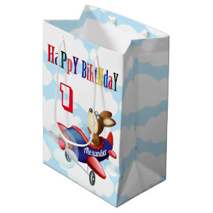 Dog Flying Airplane Boy Birthday Medium Gift Bag